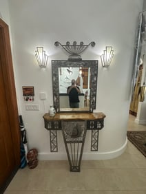 French Arte Deco 1930s Console and Mirror with Matching Sconces