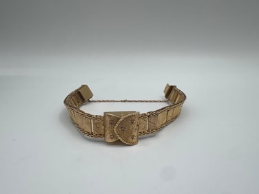 Vintage 14kt Gold Bracelet with Diamond Accents by Helene 17 Jewels