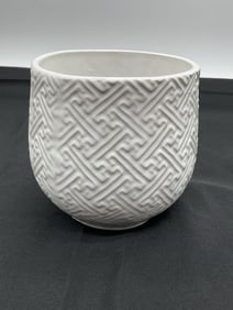 Modern White Ceramic Planter with Geometric Relief Pattern