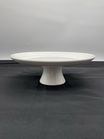 Large White Ceramic Serving Platter on Pedestal