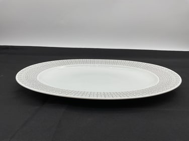 Decorative Porcelain Serving Platter with Grey Scroll Motif