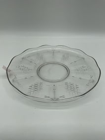 Etched Clear Glass Serving Plate with Lattice and Floral Motif