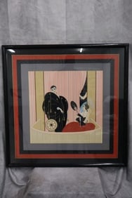Erte (French, 1892-1990) Framed Silk Scarf, Loge de Theatre