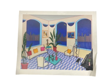 "Interior with Primitive Art" by Fanch Ledan (France, b.1949) Serigraph