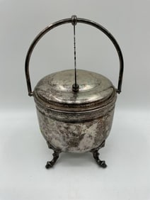 Antique Silver Over Copper Ice Bucket with Glass Liner