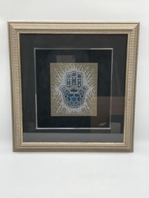 Hamsa and Star of David rhinestone artwork on black velvet - Artist Mordechai