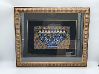 Rhinestone Menorah and Star of David Mosaic Artwork - Artist Mordechai