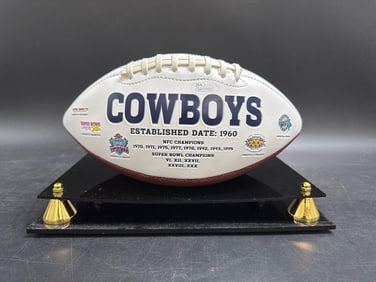 Roger Staubach Signed Dallas Cowboys Commemorative Football in Display Case