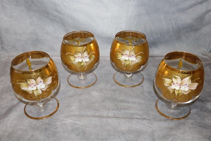 Murano Venetian Gold 4pc Brandy glass set
