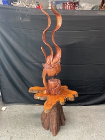 Carved Wood Lovers Sculpture on Pedestal, Tahiti 2006