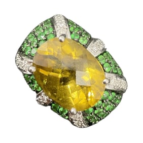 14kt Gold Citrine, Diamond, and Green Tanzanite Ring