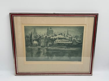 "Malostranské nám?stí" by Karel Gabriel (Czech, 1891-1963) Antique Etching
