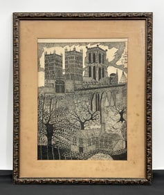 Signed Ink Drawing of Durham Cathedral, 1910