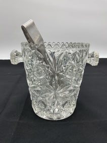 Pressed Glass Ice Bucket with Tongs