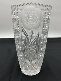 Pressed and Etched Glass Vase with Floral Motif