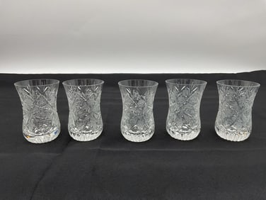 Set of Five Cut Crystal Cordial or Shot Glasses