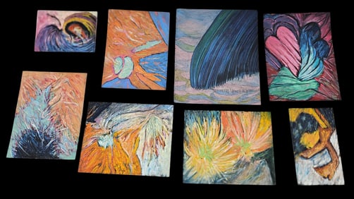 Set of Abstract Floral and Motion-Themed Paintings by Gloria Landsman Pierce