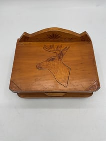 Vintage Wooden Trinket Box with Deer Carving