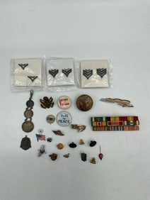 Collection of American WW2 and Vietnam Military Medals and Pins