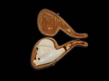 Carved Meerschaum Pipe with Case