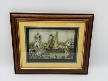 Framed Shadow Box Print of a Harbor Scene