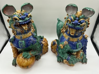 Pair of Large Glazed Ceramic Chinese Foo Dogs