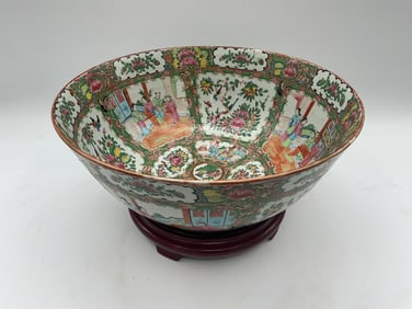 19th C.  Chinese Canton Rose Medallion porcelain punch bowl