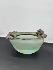 Art Glass Bowl with Bronze Mounts