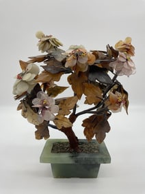 Chinese Hardstone and Metal Bonsai Tree Sculpture