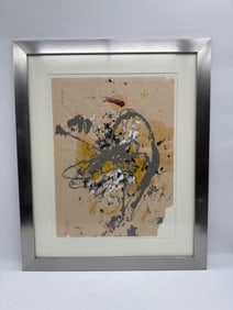 Abstract Expressionist Composition with Grey and Yellow Accents by Carlos Felix (Mexico, B. 1981)