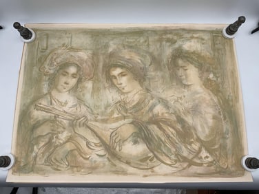 Three Figures with Mandolin Edna Hibel (American, 1917-2014) Lithograph