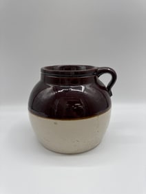 Vintage Brown and White Stoneware Crock Jug with Handle - Boston Bean Pot
