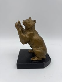 Bronze-Style Bear Sculpture on Black Base