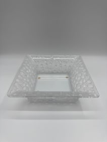 Pressed Glass Square Serving Bowl with Floral Pattern