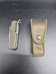 Olive Green Multi-Tool Pocket Knife with Nylon Sheath