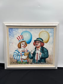 "Two Clowns" by William Monet (American, b.1937) Oil on Canvas