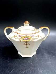 French Belclair China Porcelain Sugar Bowl with Lid