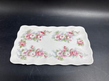 Vintage Porcelain Tray with Pink Rose Motif
