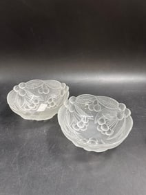 Pair of Frosted Glass Bowls with Cherry Motif