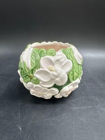 Ceramic Floral Planter with Faux Gemstones