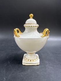 Vintage Porcelain Covered Urn with Gilt Accents