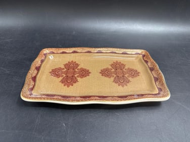 Vintage Rectangular Ceramic Serving Tray with Ornate Motif