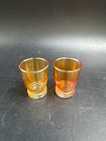 Pair of Vintage Amber-Orange Glass Tumblers