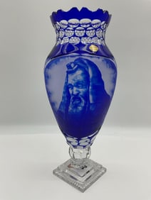 Krysztalek Cobalt Blue Hand Cut Crystal Portrait Vase