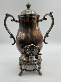 Ornate Silver-Plated Samovar with Lid and Twin Handles