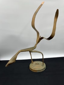 Abstract Brass Ribbon Sculpture on Round Base