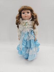 Porcelain Doll with Blue Dress, 16 inches