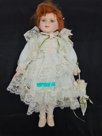 Porcelain Doll with Lace Dress and Parasol