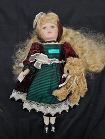 Manley Toys Porcelain Doll with Teddy Bear