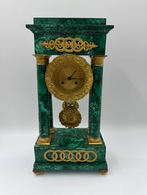 Empire Style Malachite and Ormolu Mantel Clock